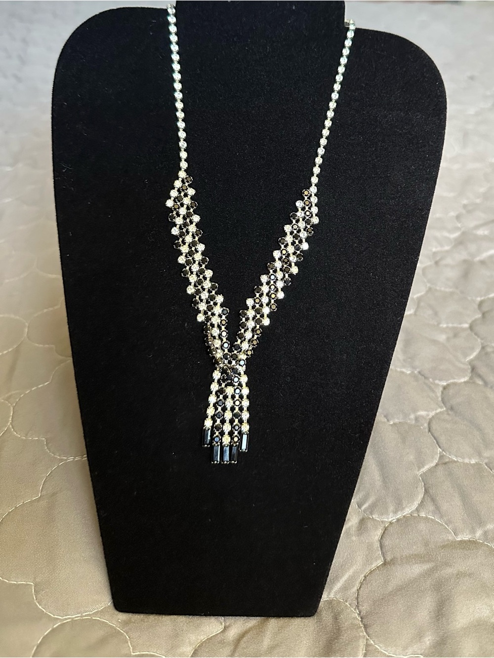 Silver and Black Crystal Tassel Necklace - Women Jewelry